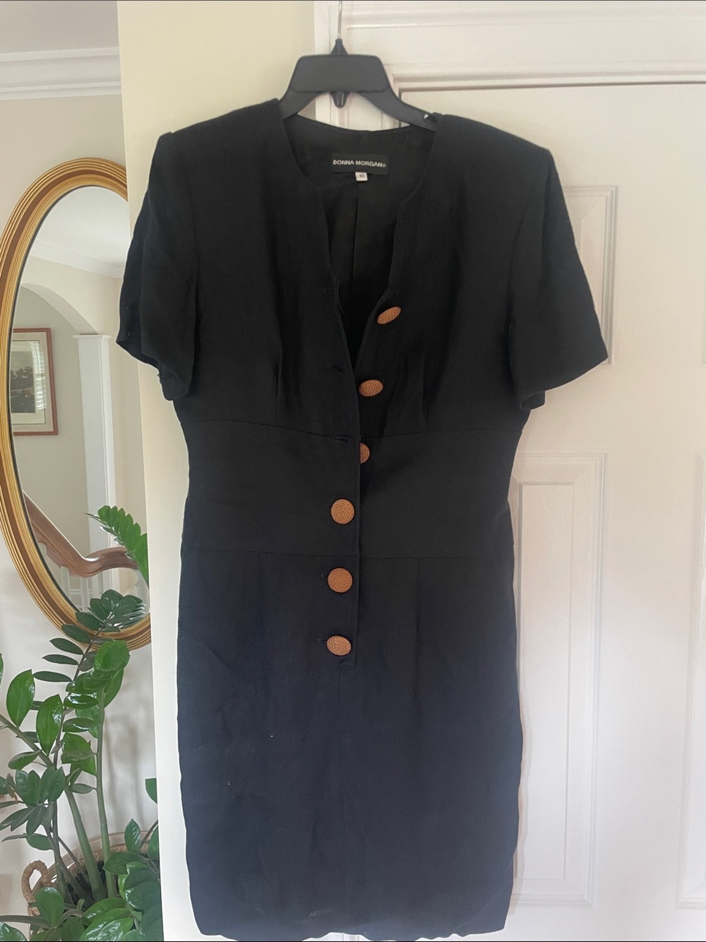 Donna Morgan Black Midi Dress with Brown Buttons